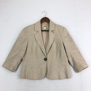Coldwater Creek Women's Size 8 Beige Linen Blend One Button Crop Blazer Jacket